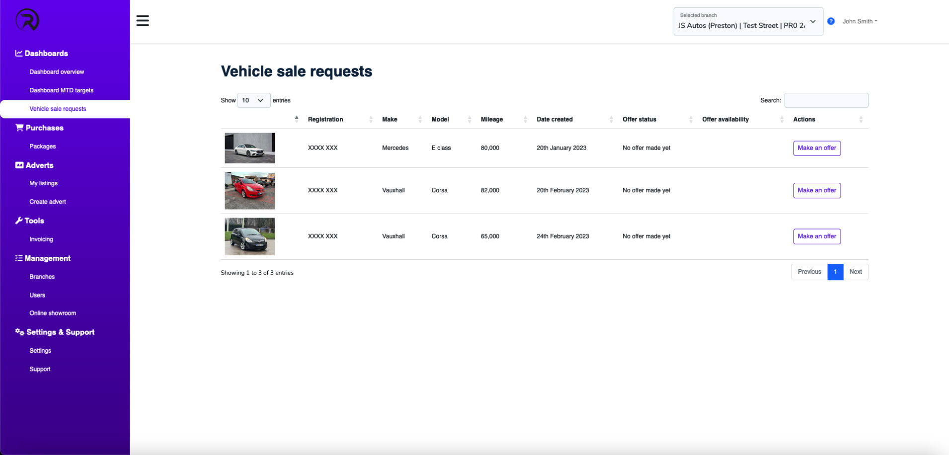 Revolution Dealers branch dashboard